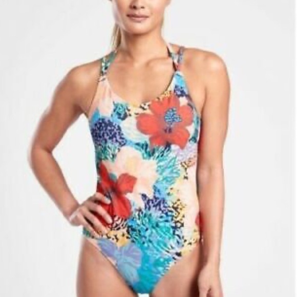 Athleta LP Keyhole Bora Bora print floral One Piece Swimsuit - Picture 1 of 8